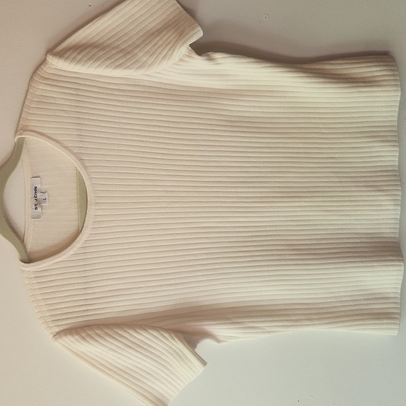 St. John Tops - St. John Large Top Santana Knit Cream Ribbed Short Sleeve Office Minimal Capsule
